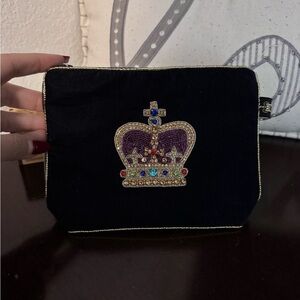 Embroidered Crown Black Clutch/ coin purse